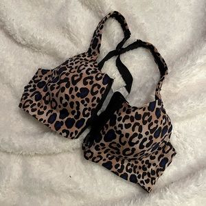 Victoria’s Secret Sport Navy Tan Animal Print Front Close Athletic Bra 32B